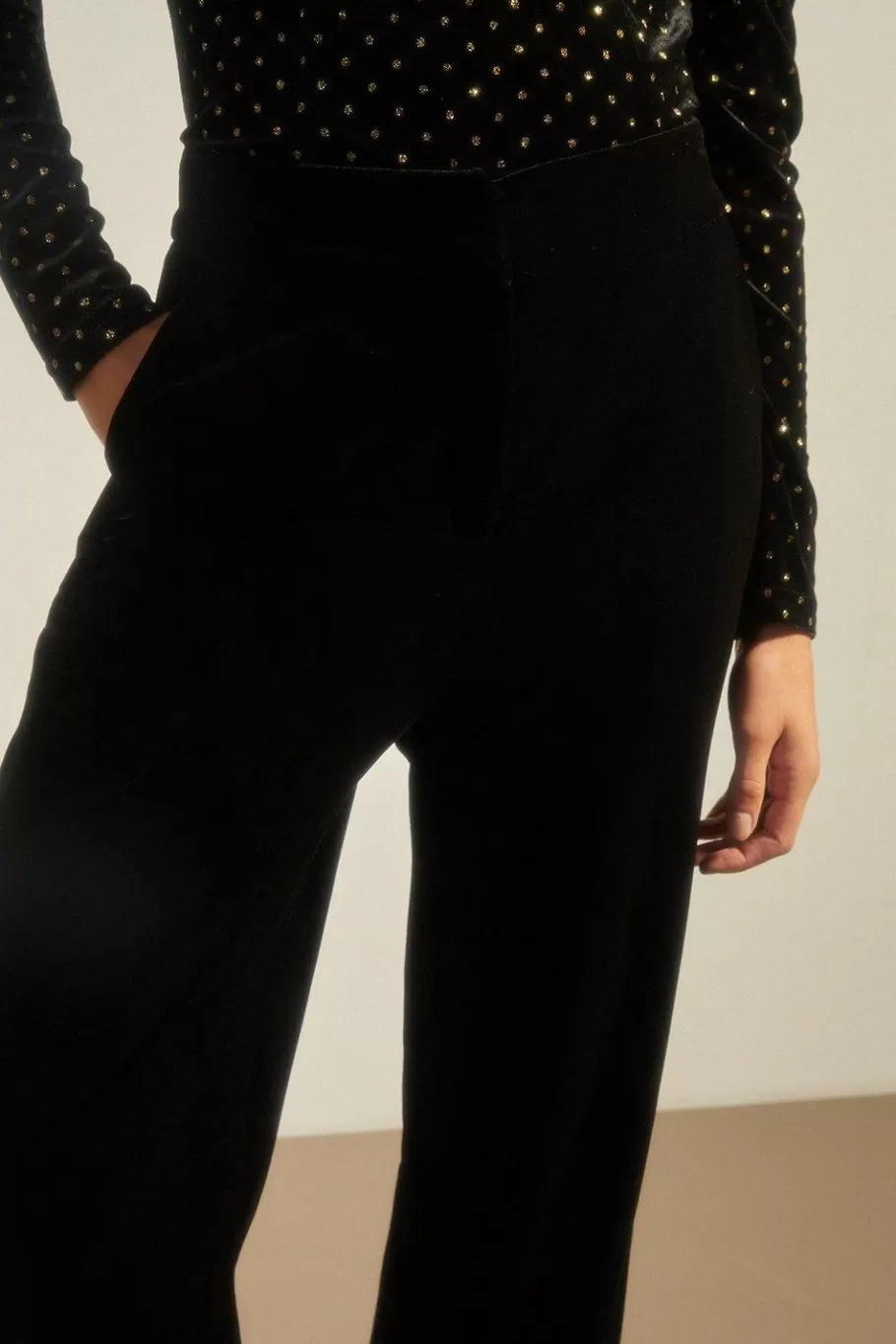 Oasis Petite Velvet Wide Leg Trouser Black Discount