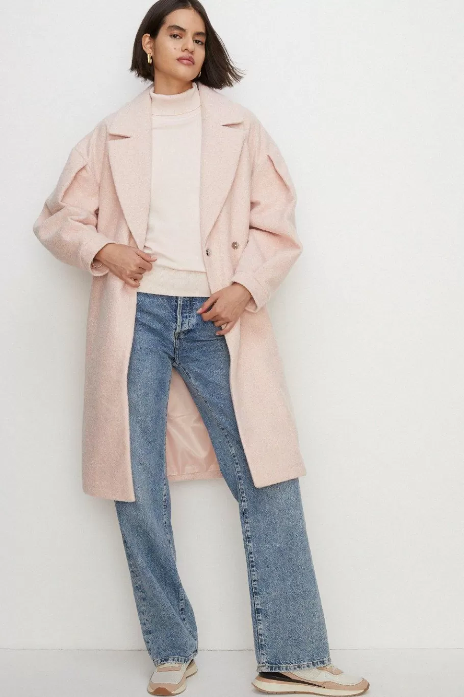 Oasis Petite Wool Mix Balloon Sleeve Coat Pink Best Sale