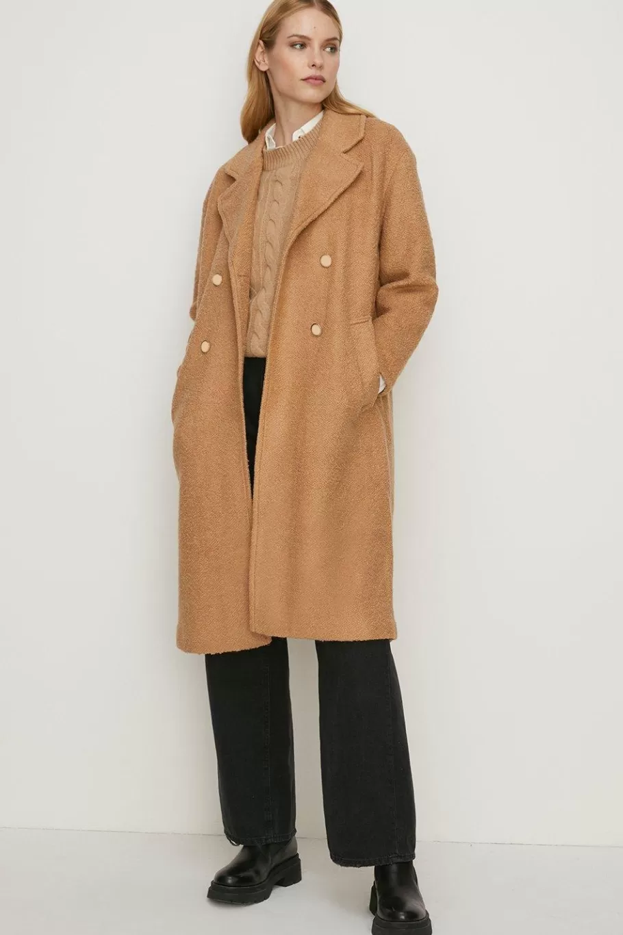 Oasis Petite Wool Mix Boucle Oversized Coat Camel Sale