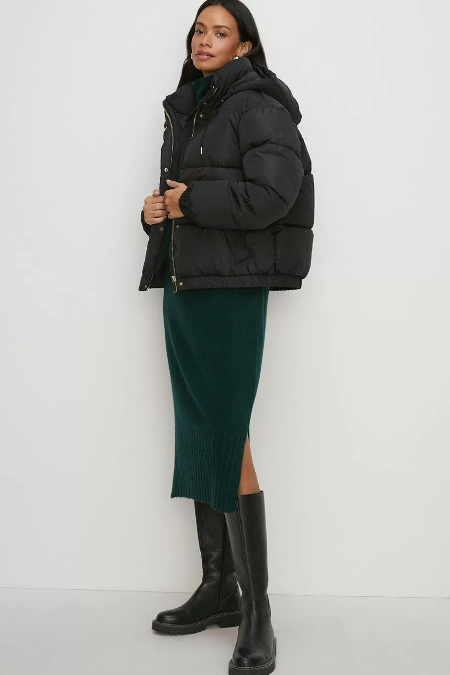 Oasis Petite Zip Through Puffer Coat Black Best Sale