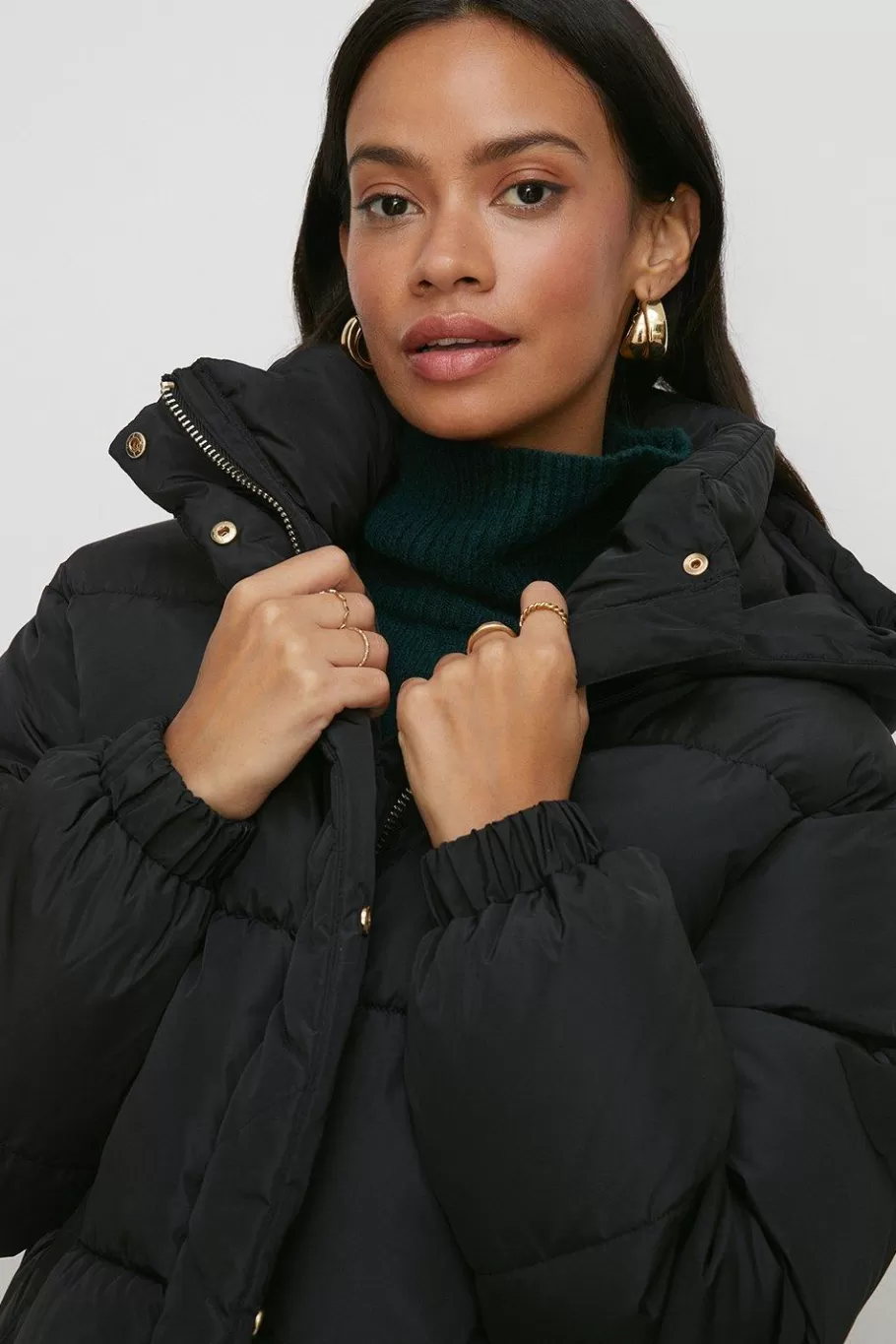 Oasis Petite Zip Through Puffer Coat Black Best Sale