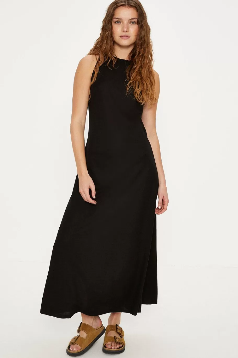 Oasis Pique Halterneck Aline Midi Dress Black Clearance