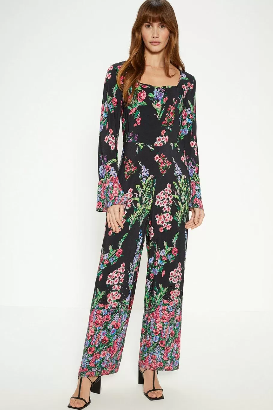 Oasis Placement Border Floral Jumpsuit Black New