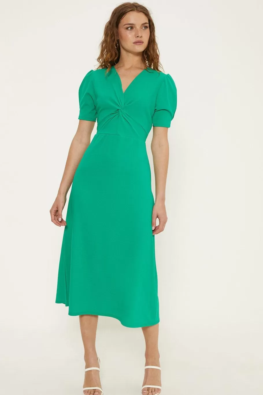 Oasis Plain Stretch Crepe Twist Front Midi Dress Green Discount