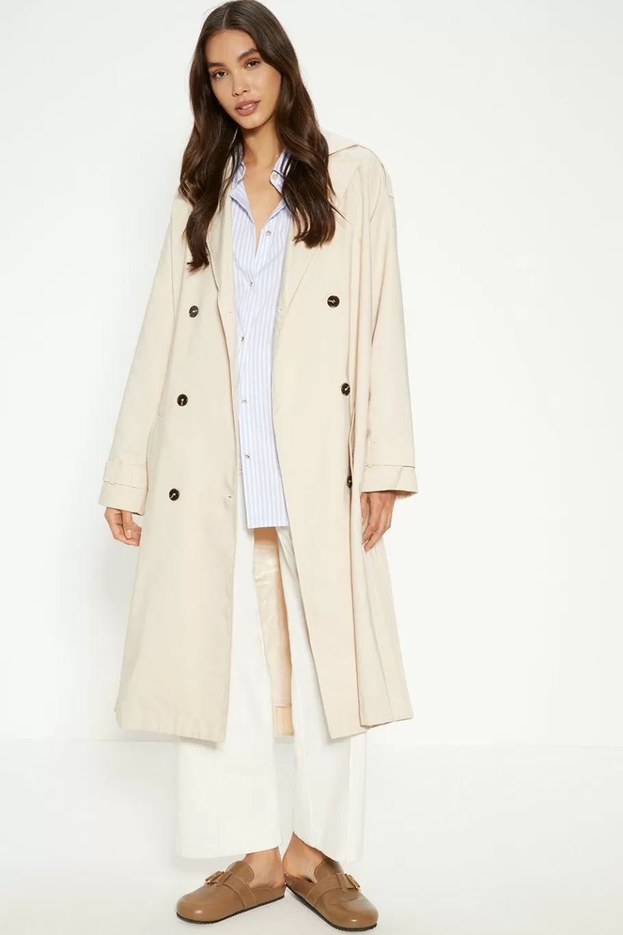 Oasis Pleat Detail Belted Trench Coat Beige Best Sale