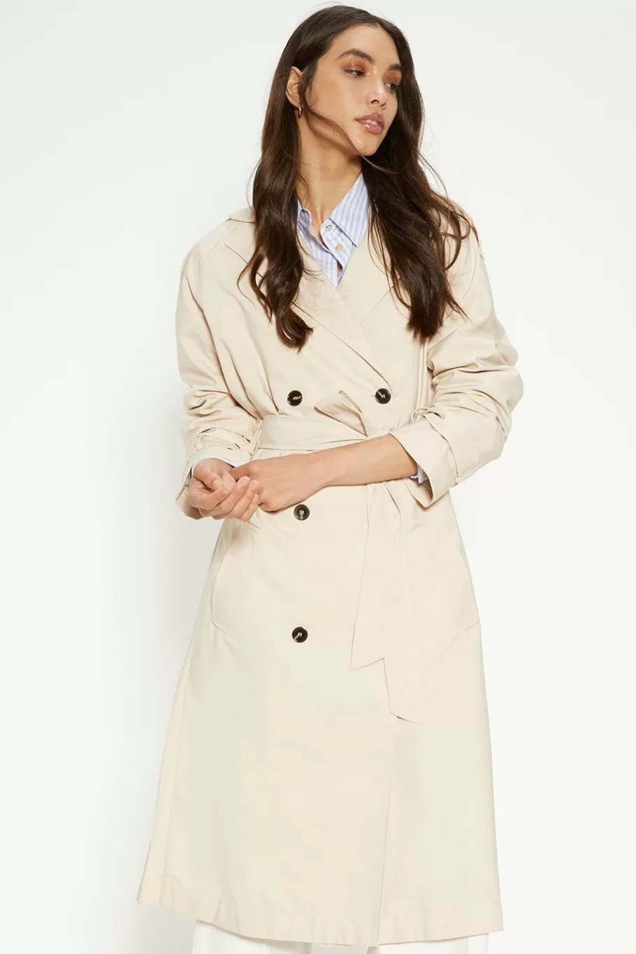 Oasis Pleat Detail Belted Trench Coat Beige Best Sale