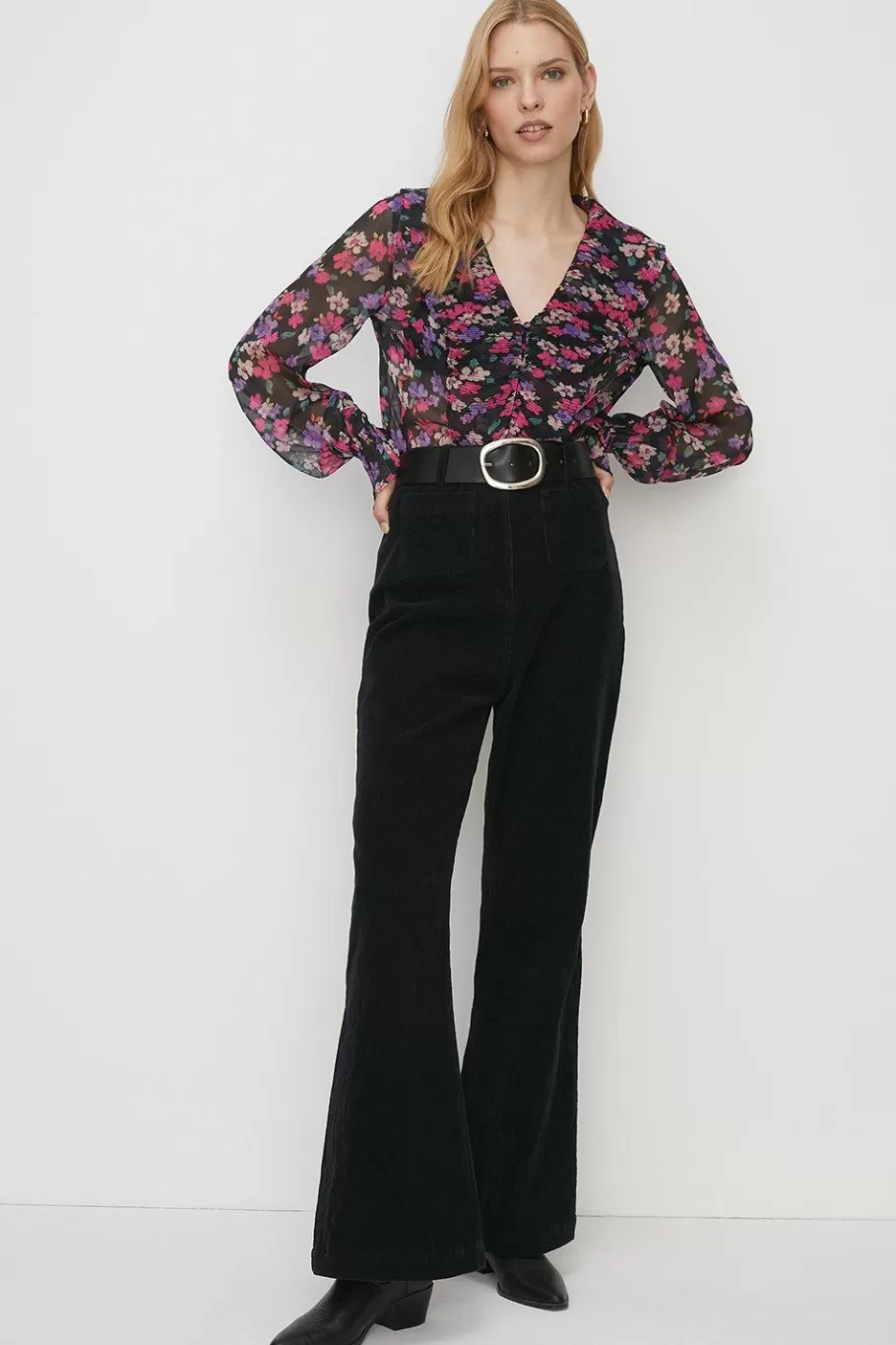 Oasis Pleated V Neck Floral Blouse Multi Cheap