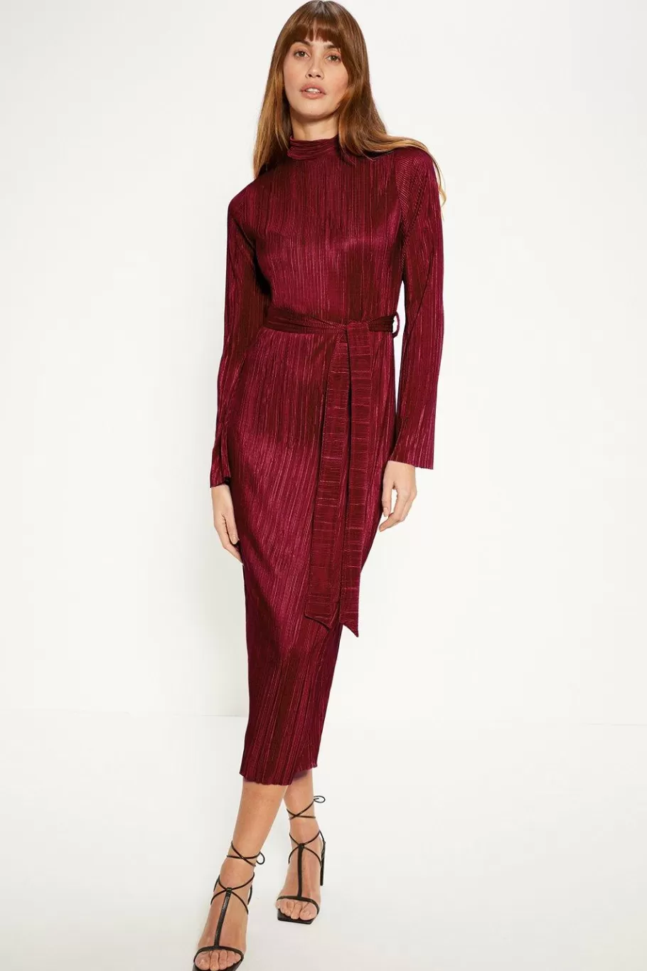 Oasis Plisse Belted Midi Dress Berry Clearance