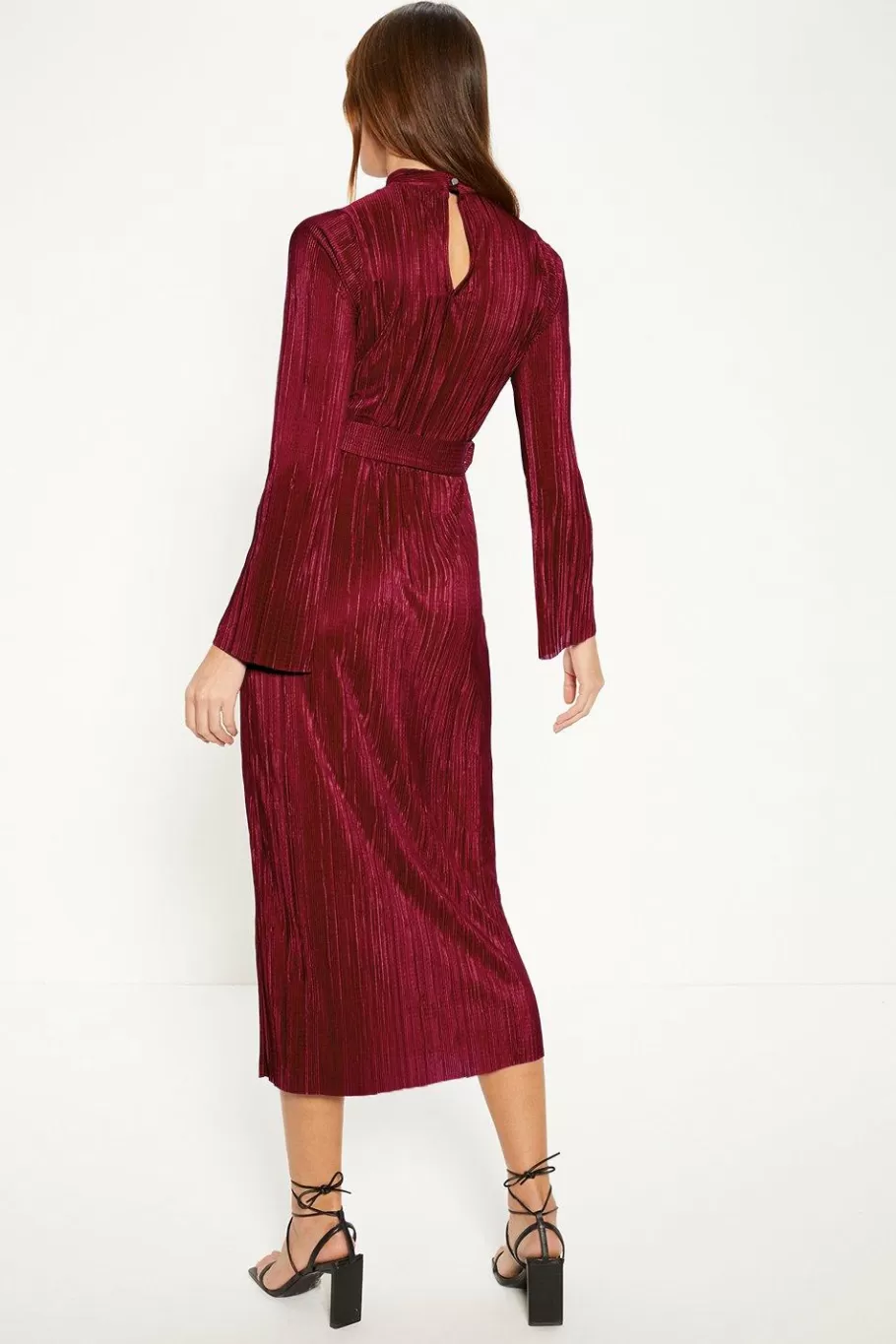 Oasis Plisse Belted Midi Dress Berry Clearance