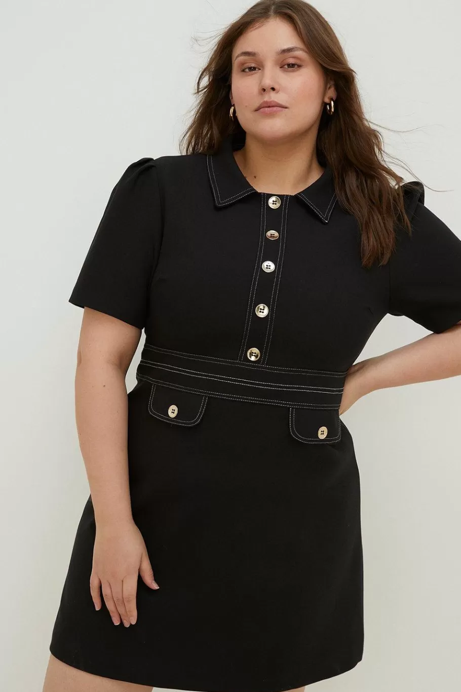 Oasis Plus Size Button Detail Shift Dress Black Shop