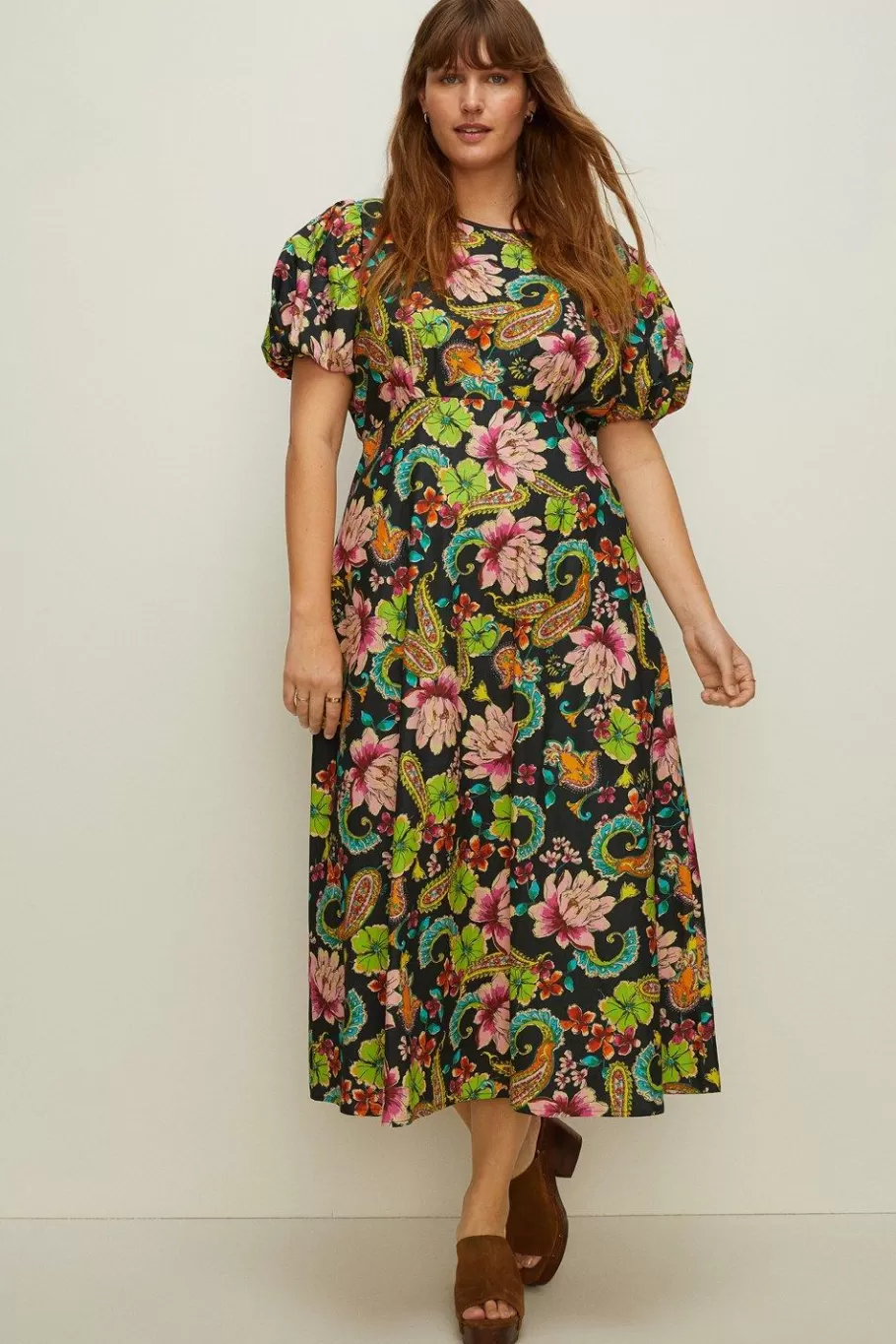 Oasis Plus Size Carnival Printed Puff Sleeve Dress Floral Cheap