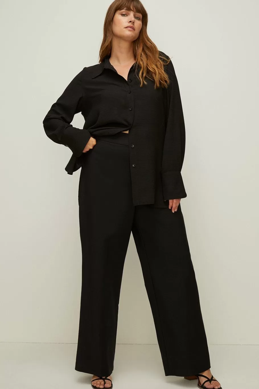 Oasis Plus Size Cotton Sateen Wide Leg Trouser Black Best