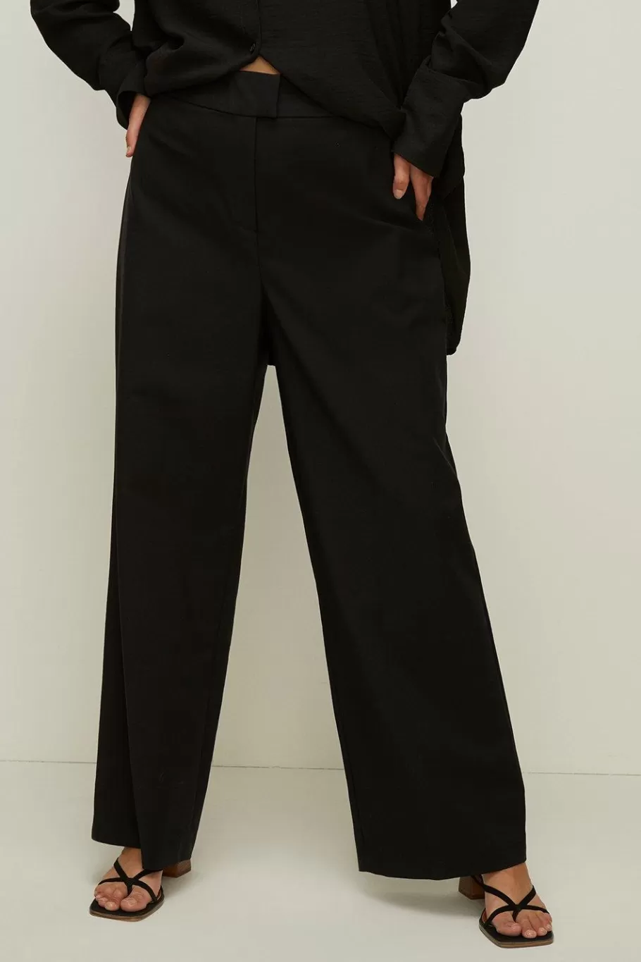 Oasis Plus Size Cotton Sateen Wide Leg Trouser Black Best