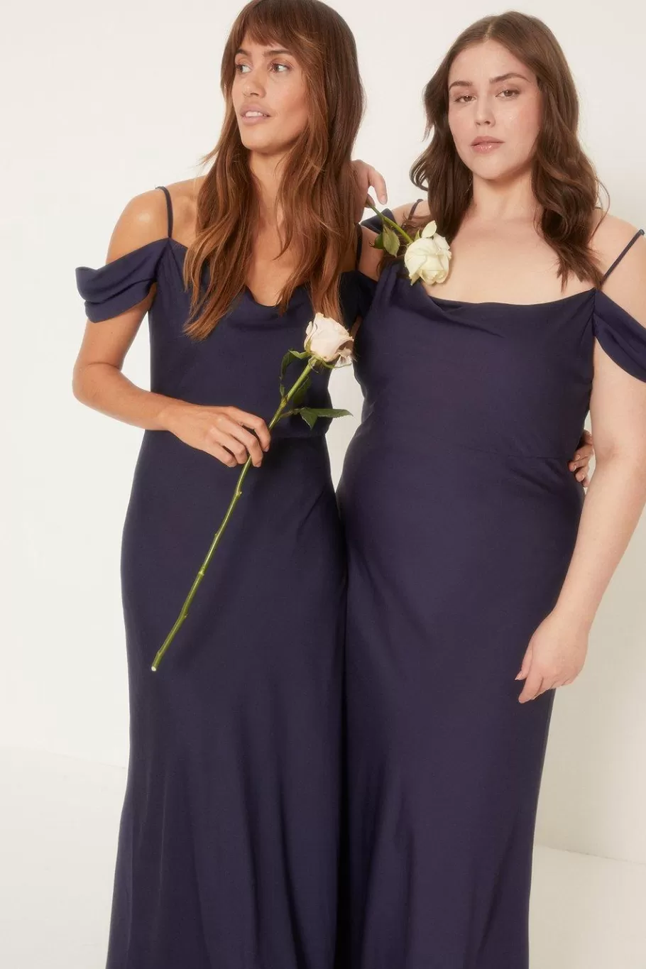 Oasis Plus Size Cowl Satin Bias Midaxi Dress Navy Outlet