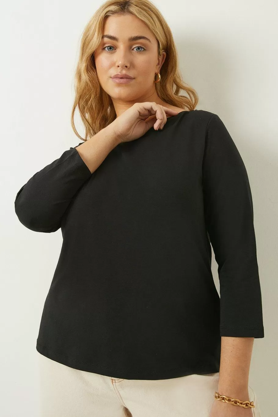 Oasis Plus Size Essential Cotton Slash Neck Top Black Discount