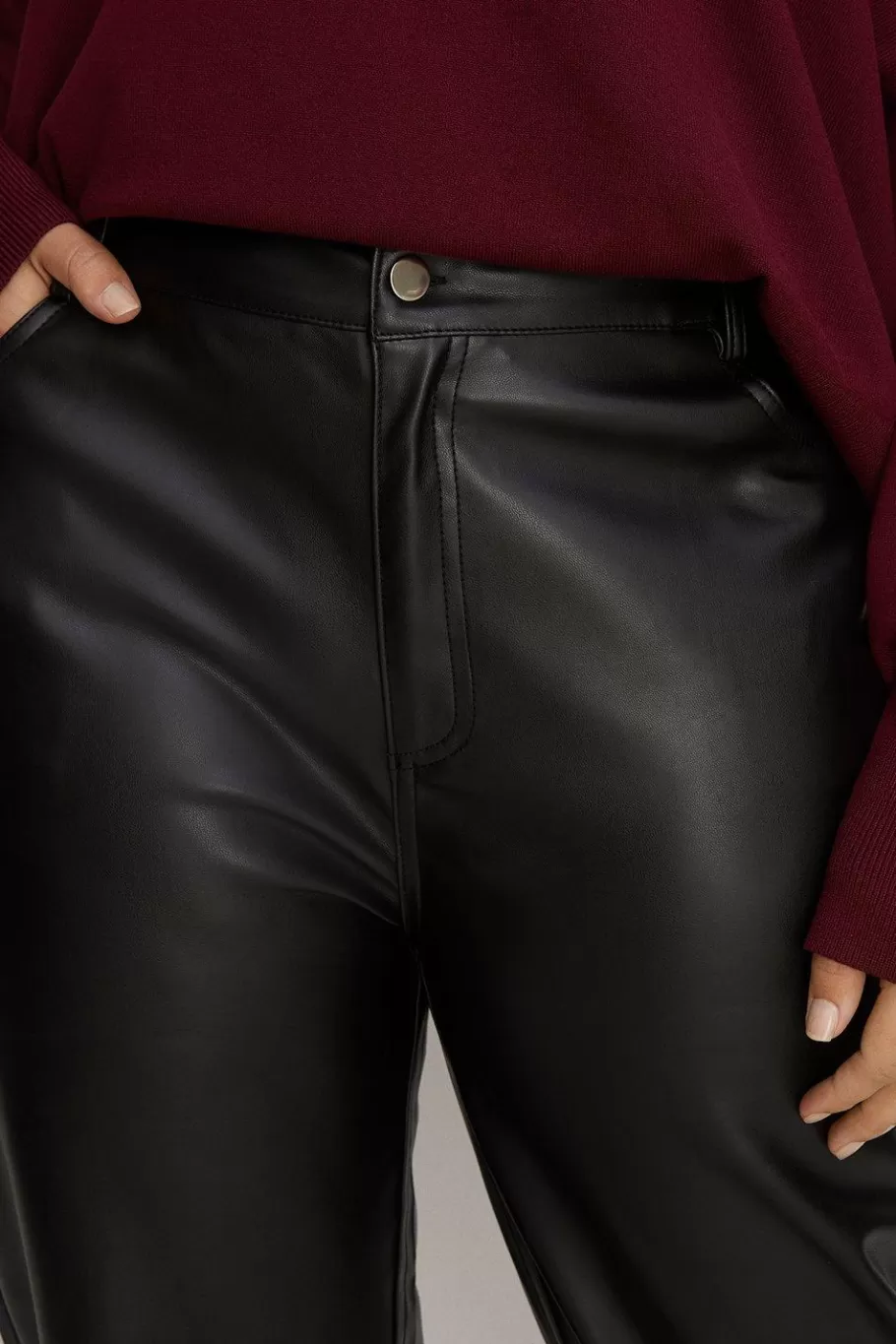 Oasis Plus Size Faux Leather Straight Leg Trouser Black Cheap