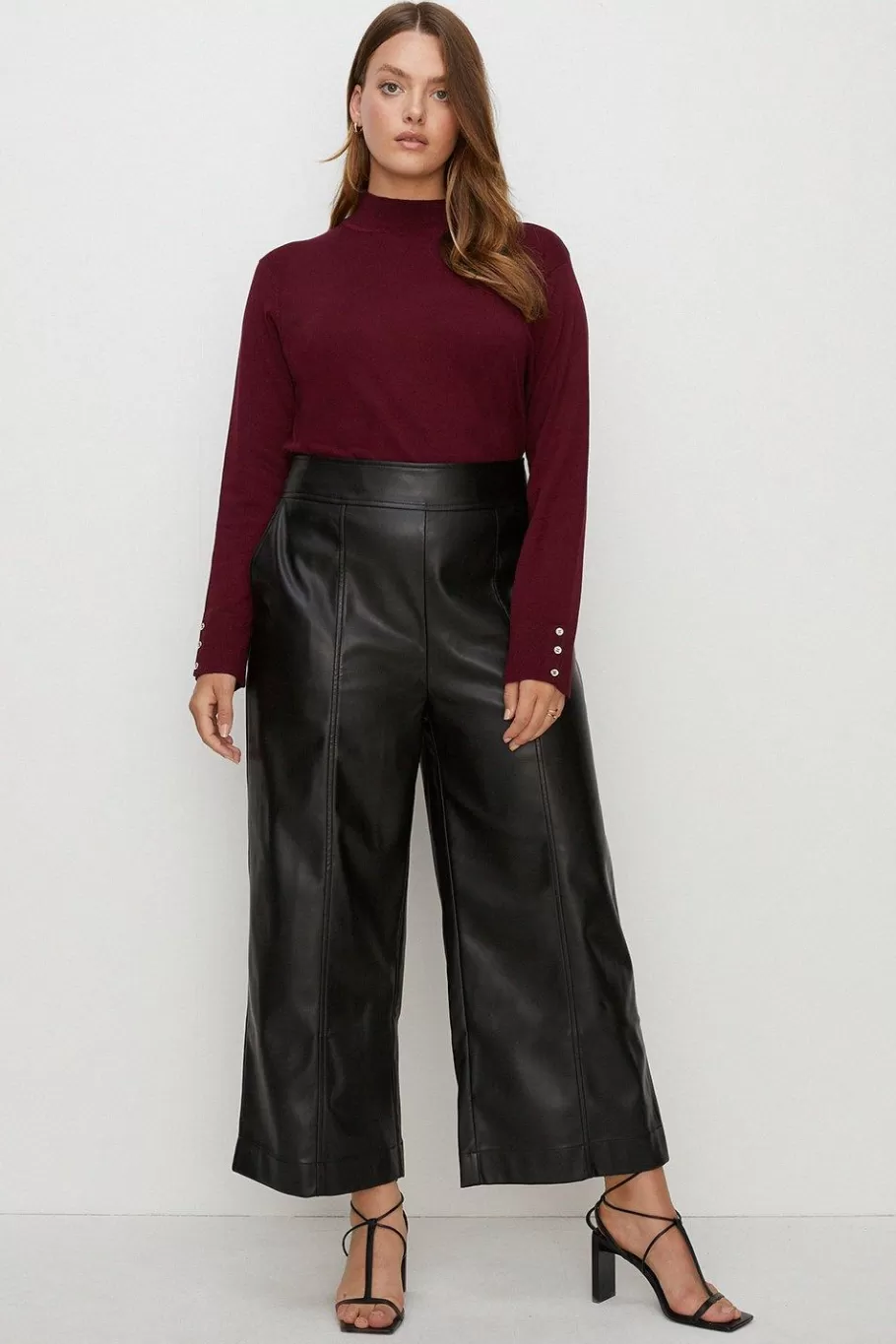 Oasis Plus Size Faux Leather Wide Leg Trouser Black Best