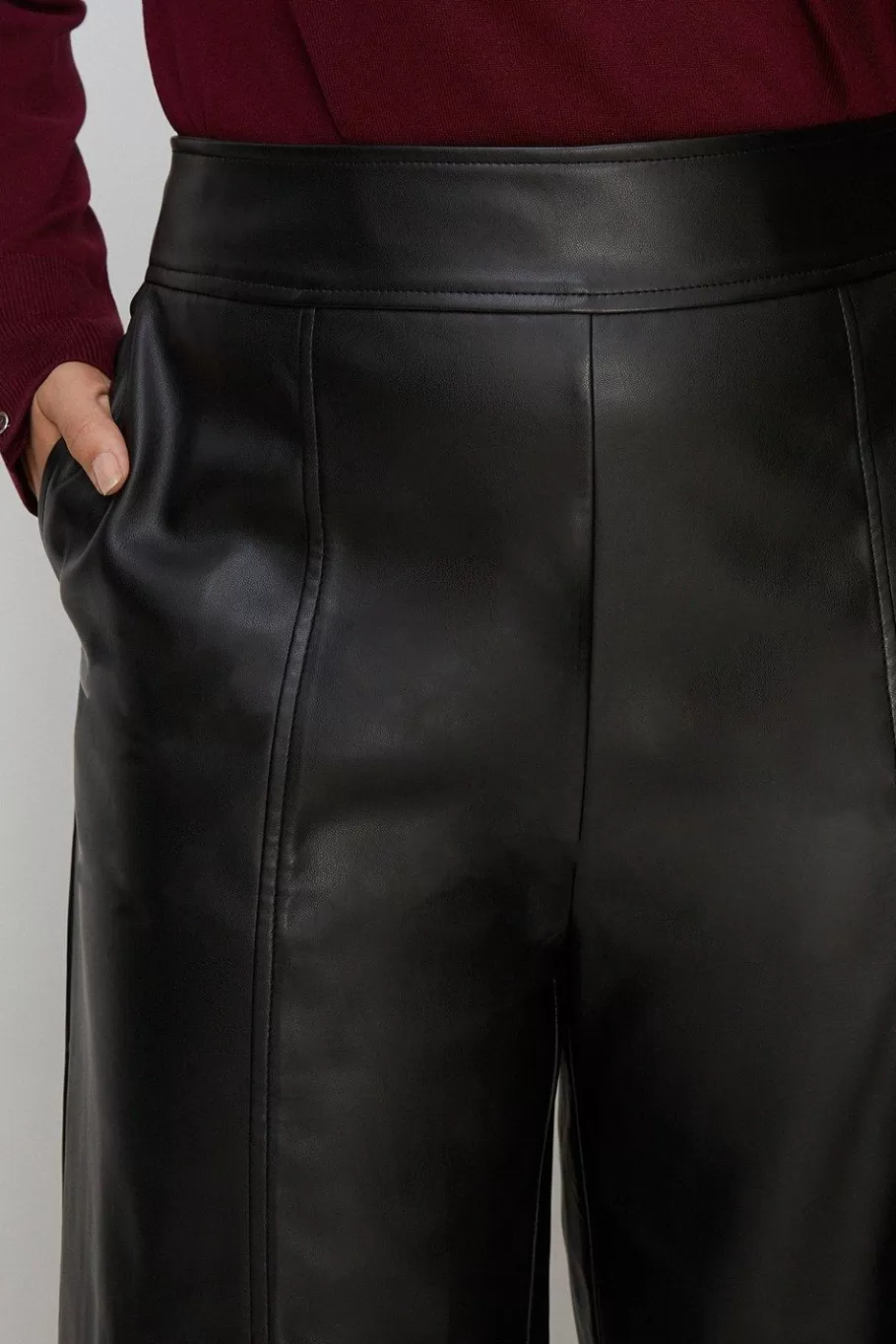 Oasis Plus Size Faux Leather Wide Leg Trouser Black Best