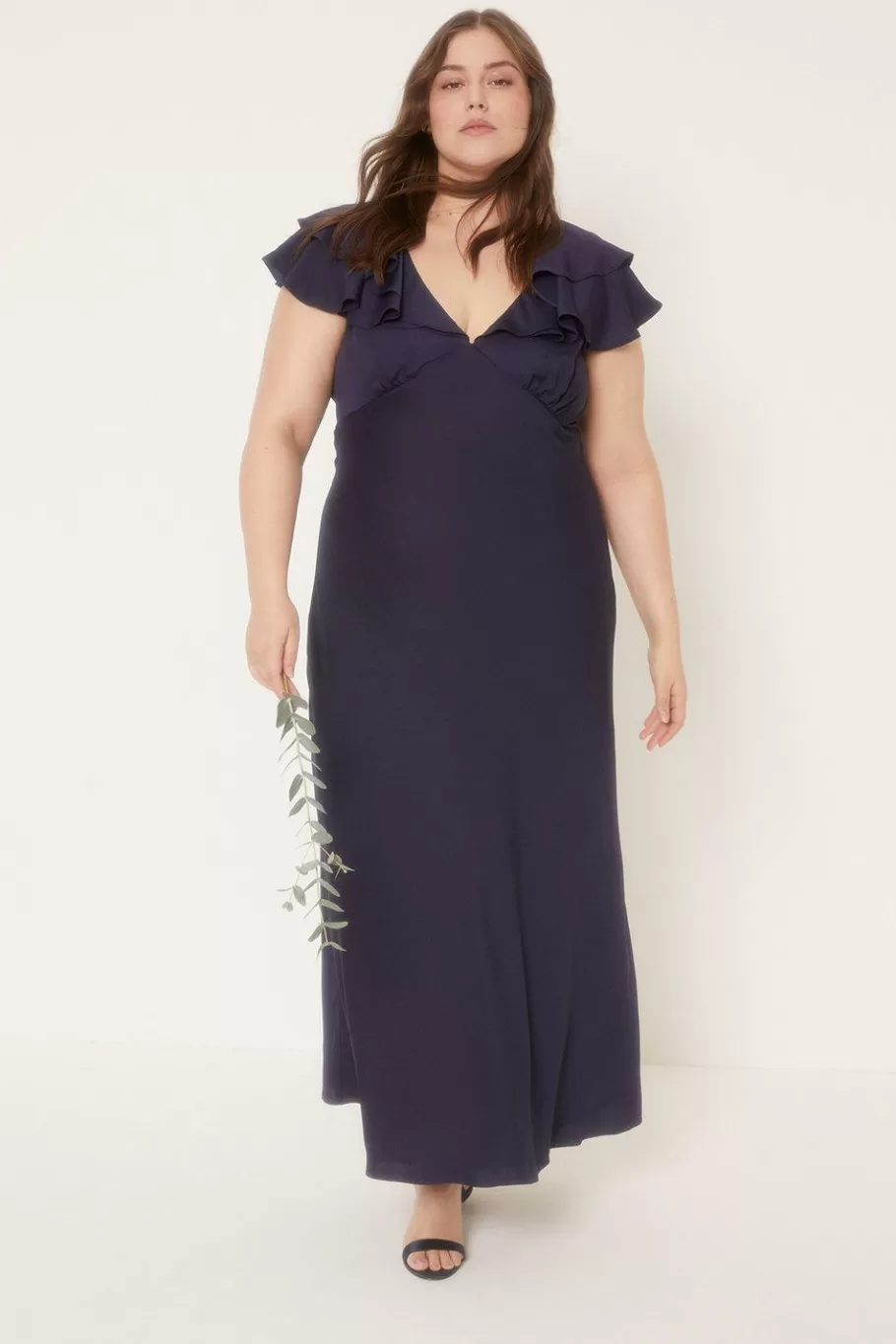 Oasis Plus Size Frill Satin Bias Midaxi Dress Navy New