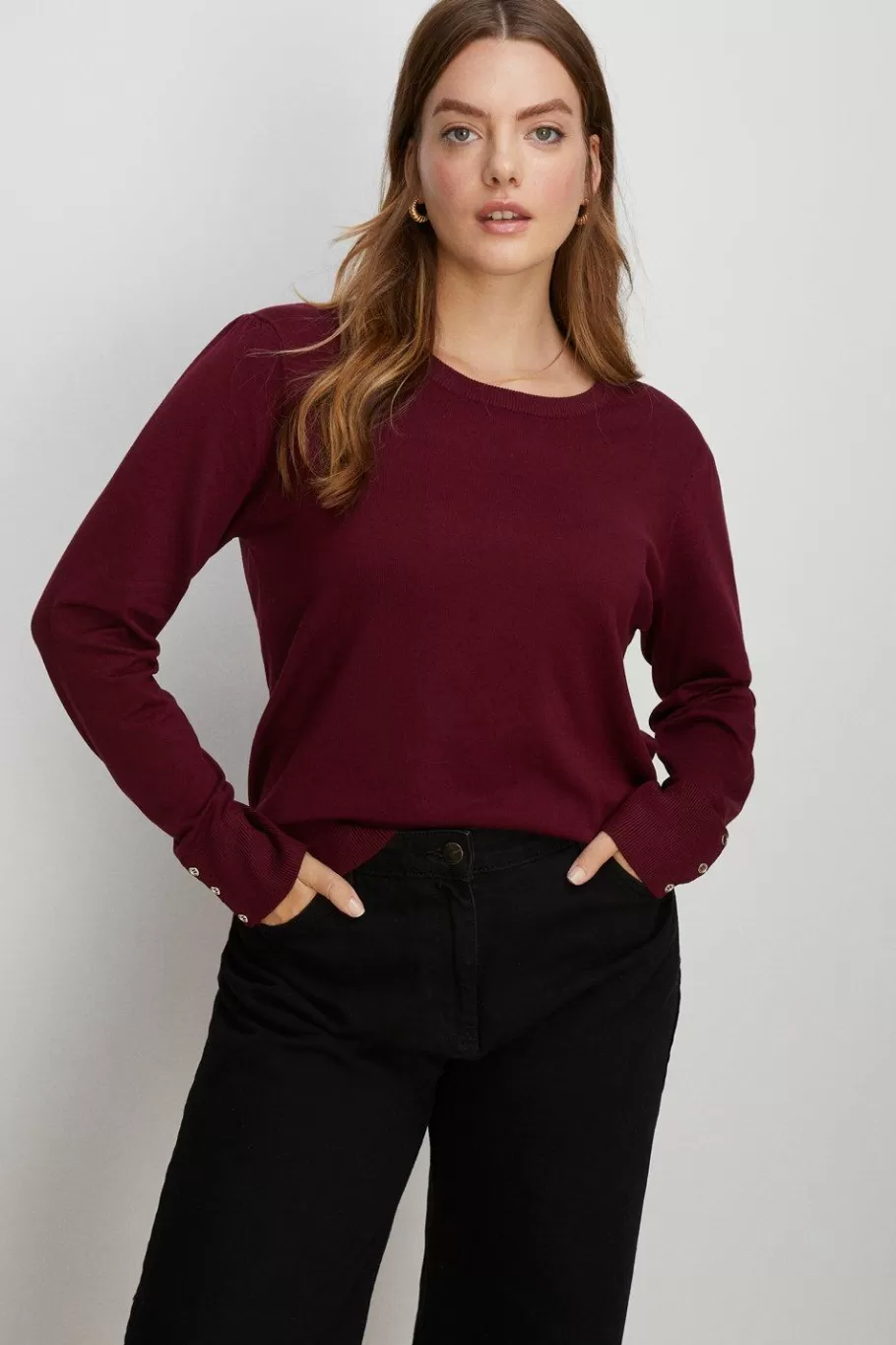 Oasis Plus Size Knitted Crew Jumper Black Clearance