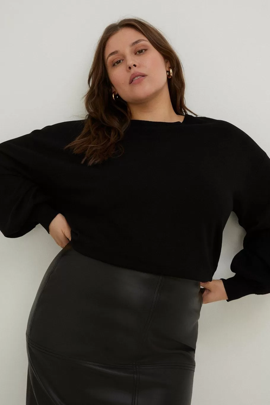 Oasis Plus Size Knitted Slash Neck Jumper Black Cheap