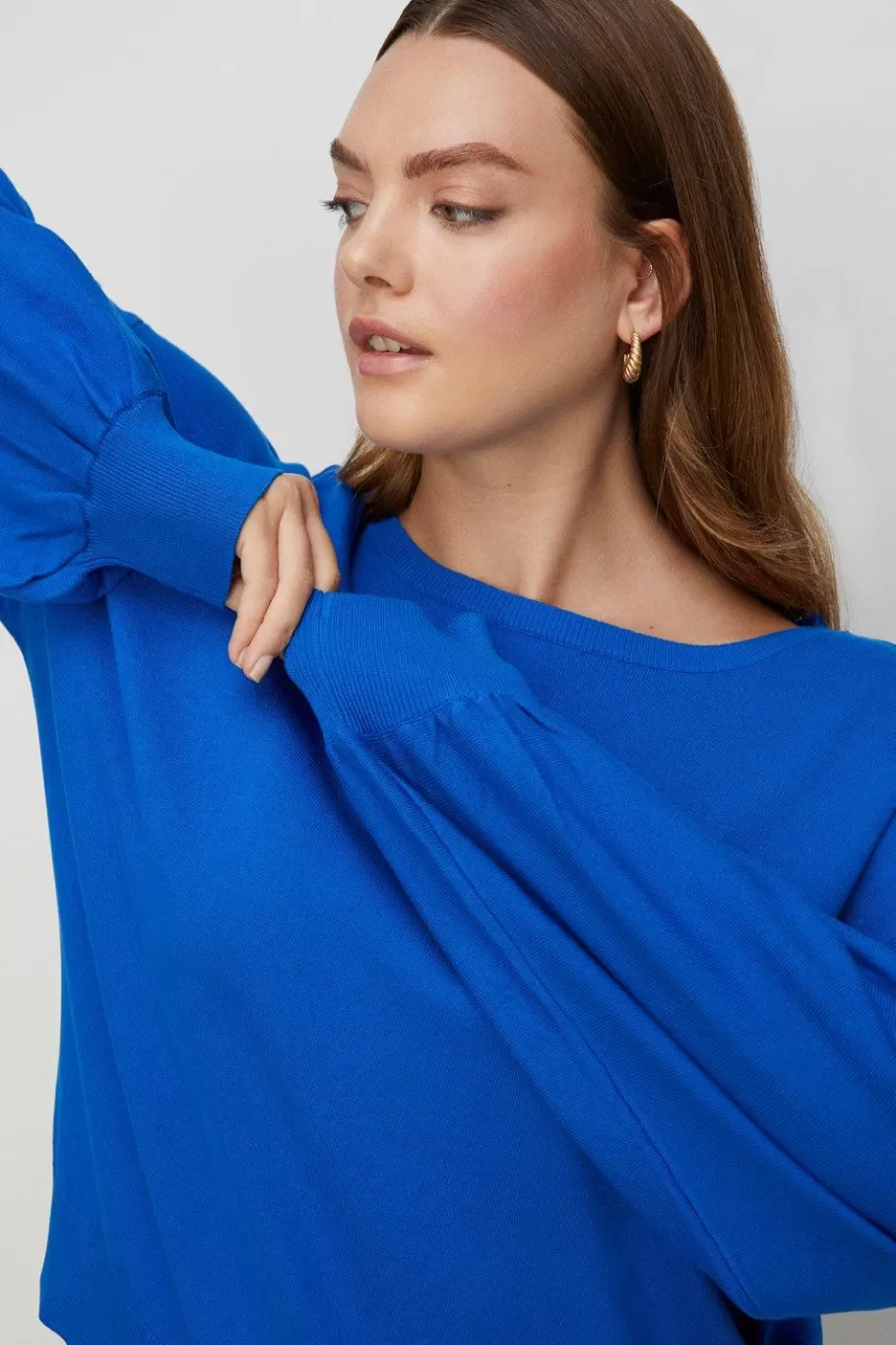 Oasis Plus Size Knitted Slash Neck Jumper Cobalt Discount