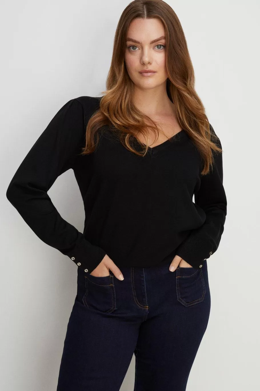 Oasis Plus Size Knitted V Neck Jumper Black Shop