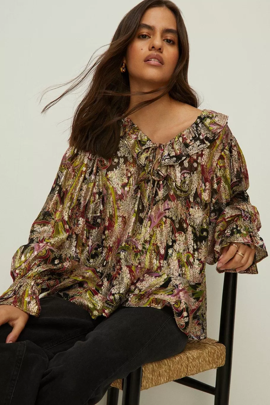 Oasis Plus Size Metallic Paisley Printed Blouse Multi Hot