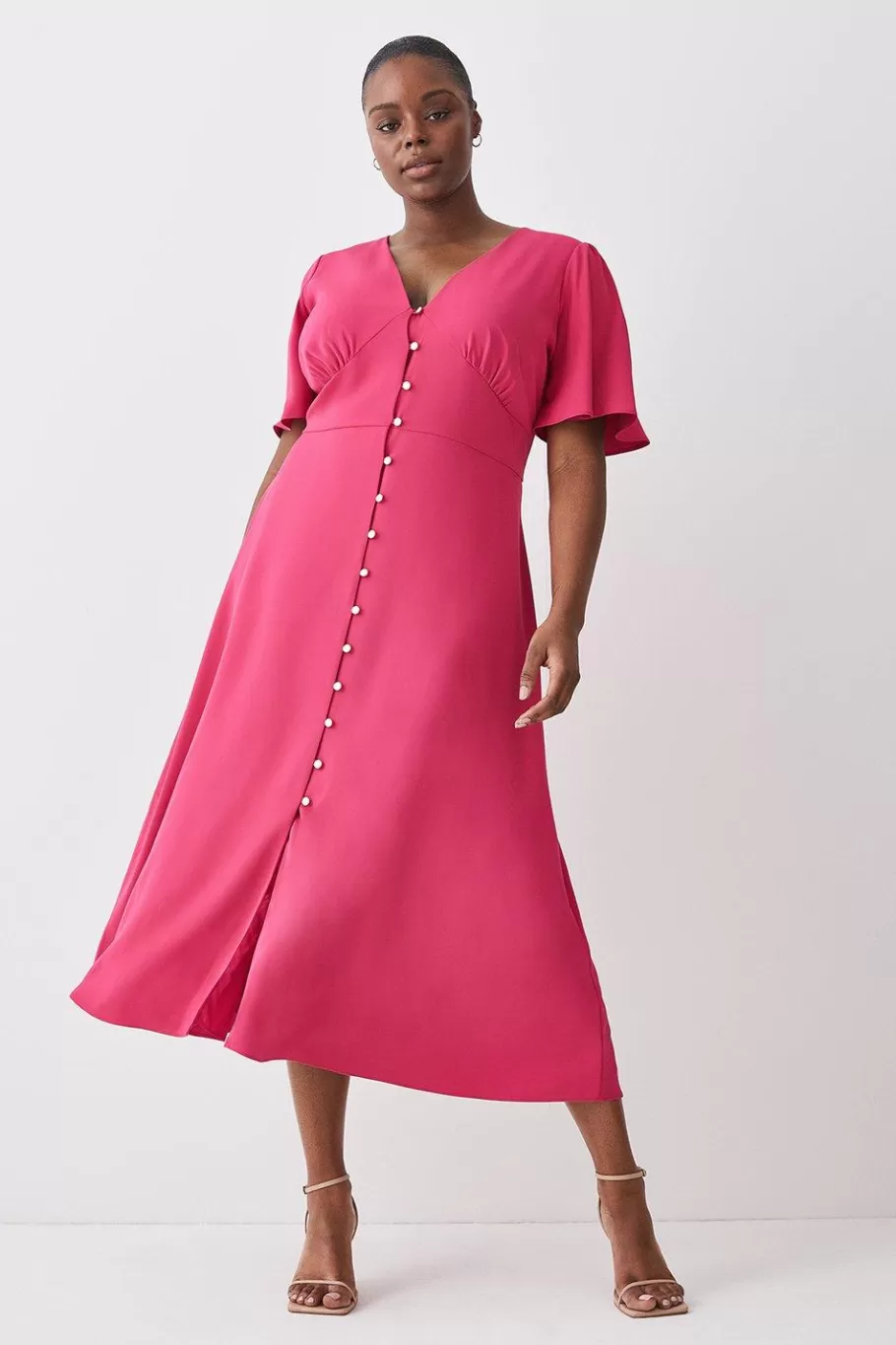 Oasis Plus Size Premium Crepe Midi Tea Dress Pink Online