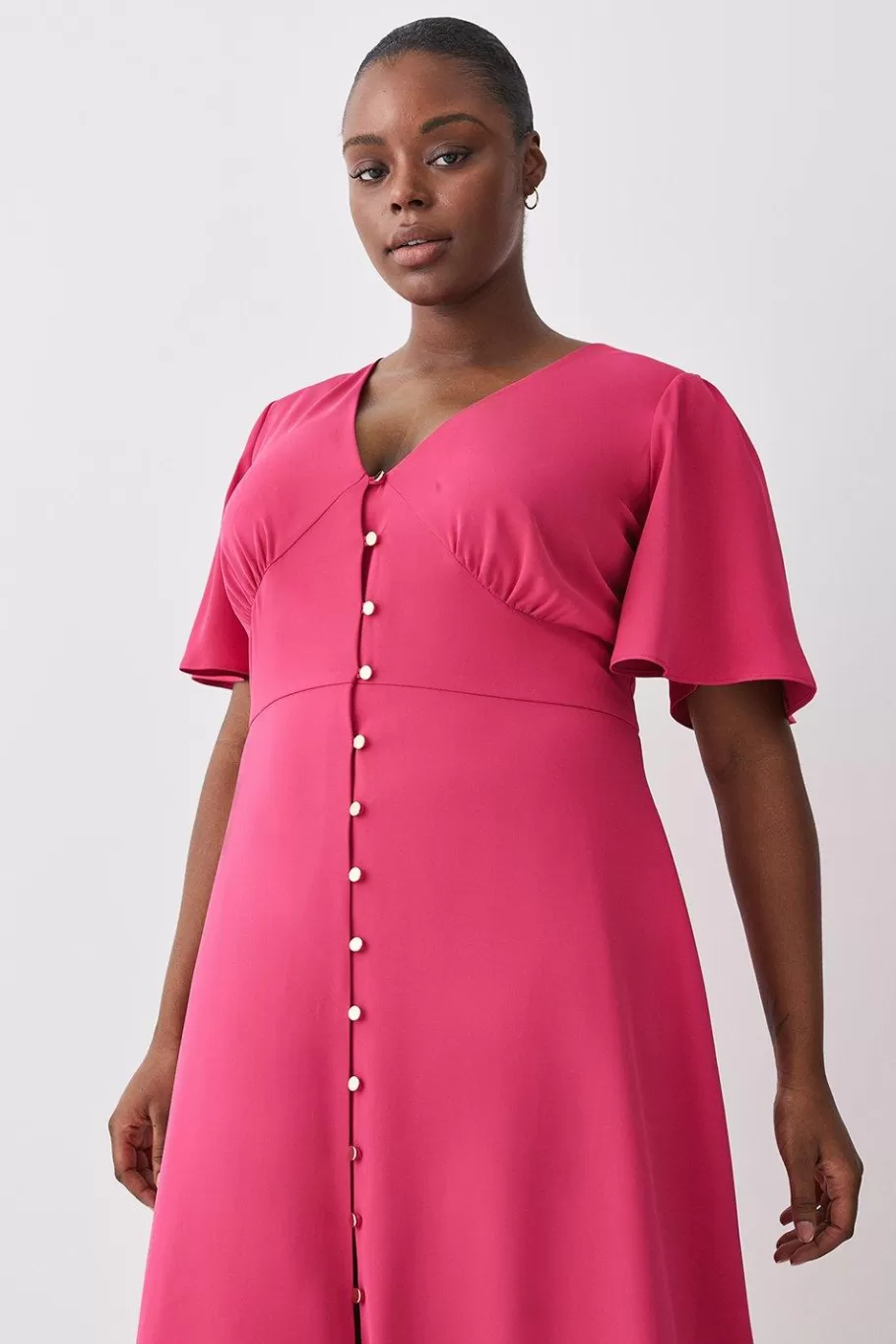 Oasis Plus Size Premium Crepe Midi Tea Dress Pink Online