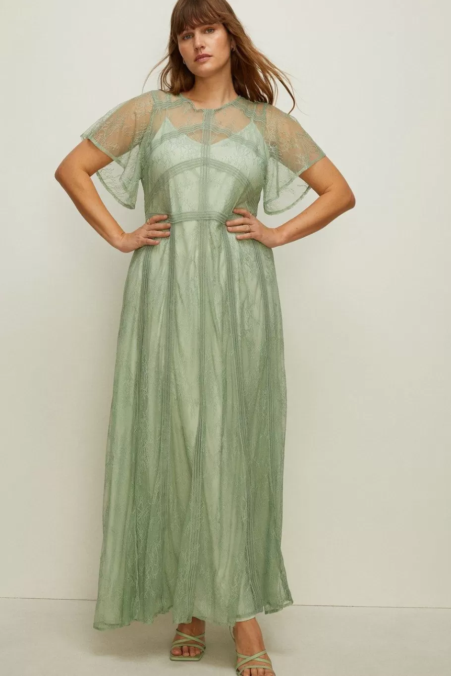 Oasis Plus Size Premium Delicate Lace Maxi Dress Sage Online