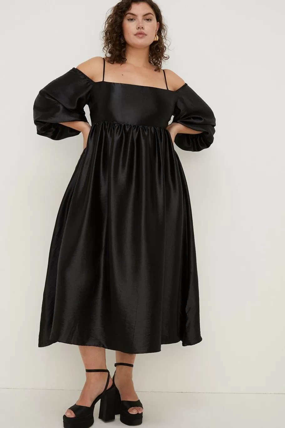 Oasis Plus Size Rachel Stevens Satin Dress Black New