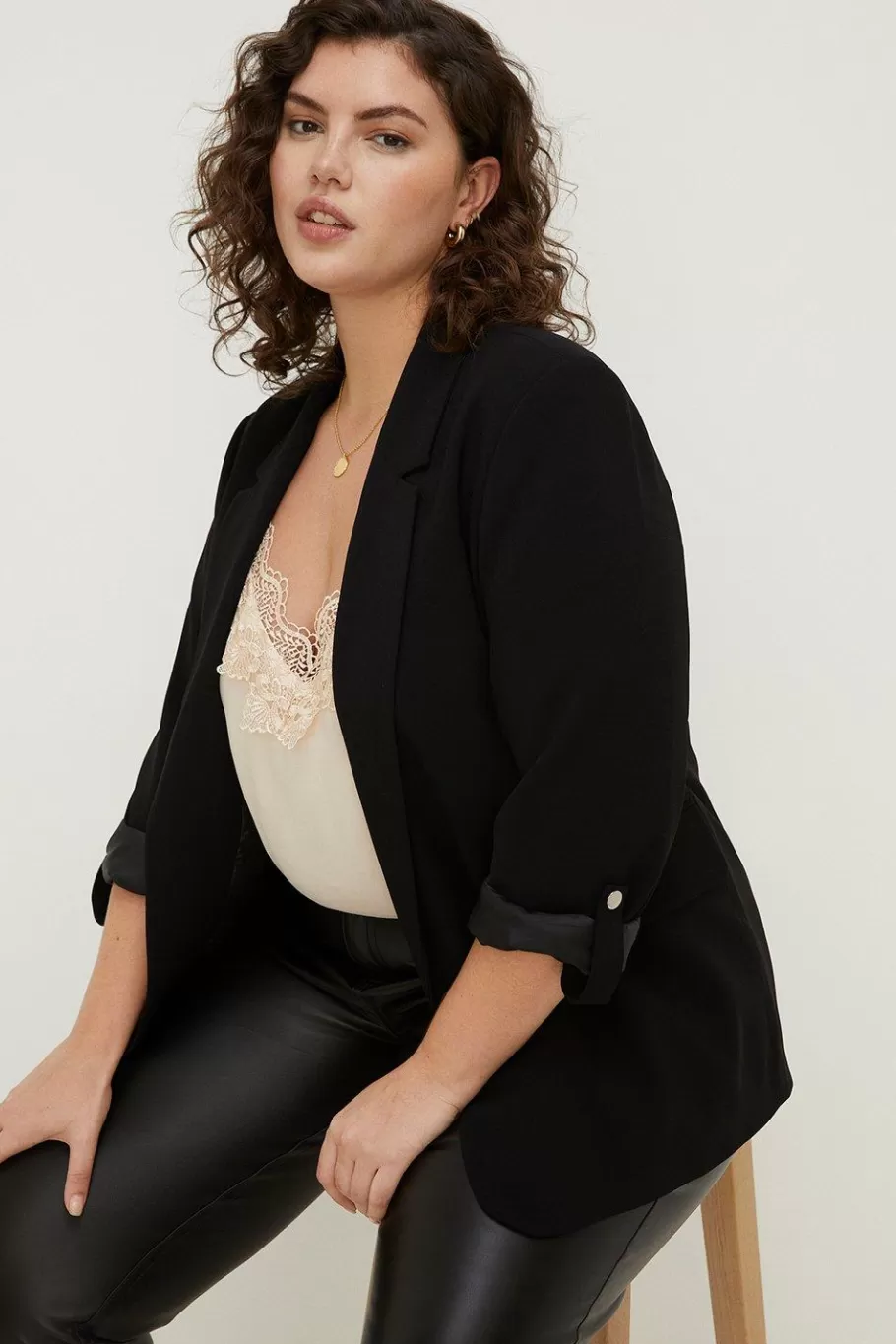 Oasis Plus Size Roll Sleeve Tailored Blazer Black Clearance