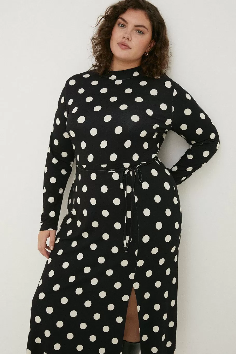 Oasis Plus Size Spot Funnel Neck Belted Midi Black Discount