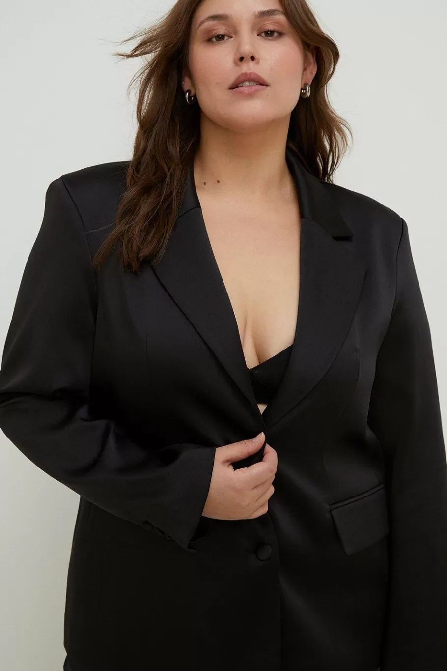 Oasis Plus Size Stretch Satin Blazer Black Store