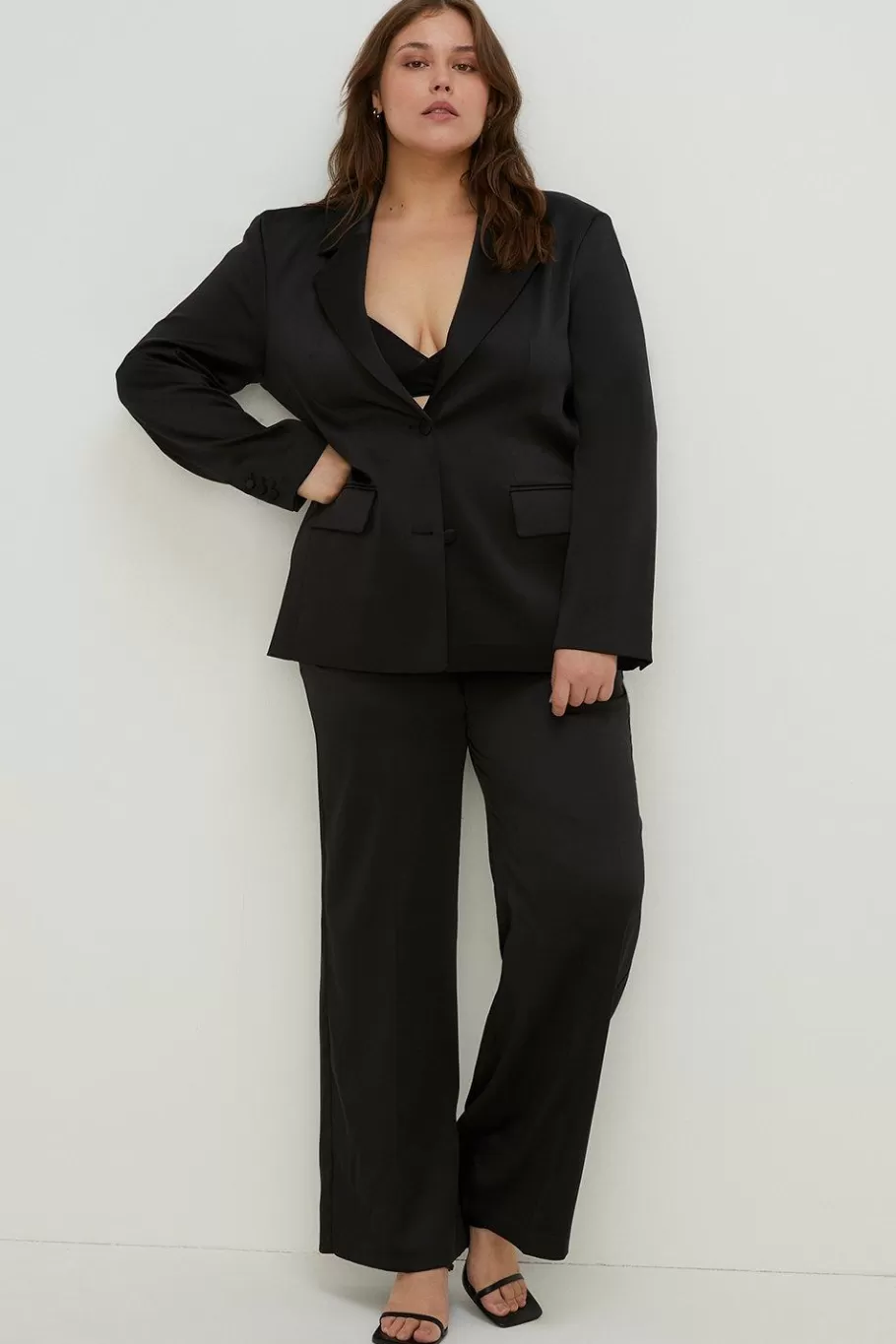 Oasis Plus Size Stretch Satin Blazer Black Store