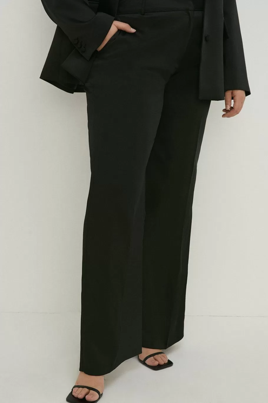 Oasis Plus Size Stretch Satin Straight Leg Trouser Black Outlet