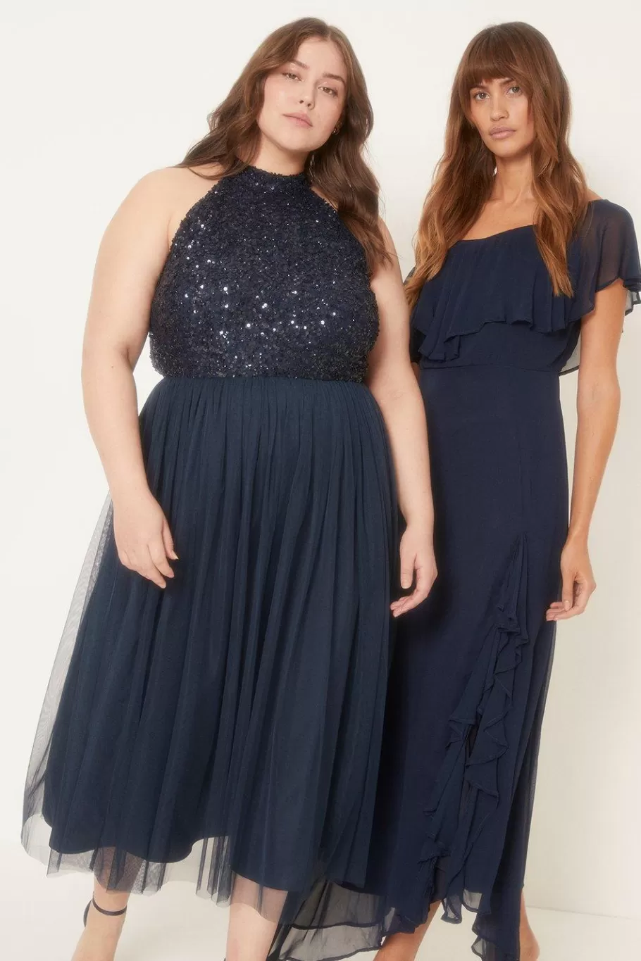 Oasis Plus Size Tonal Sequin Halterneck Midi Dress Navy Outlet