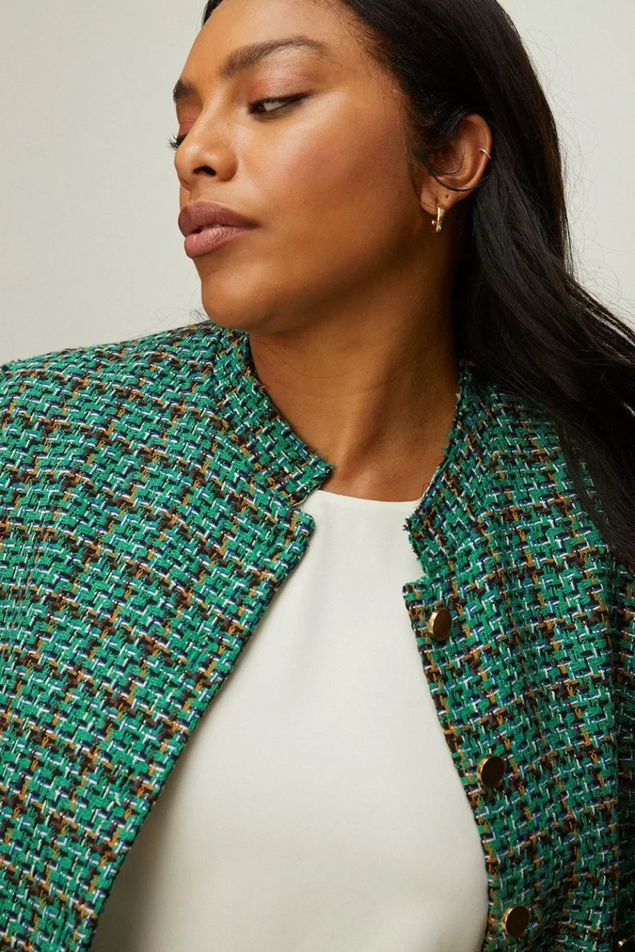 Oasis Plus Size Tweed Pocket Detail Jacket Green Shop