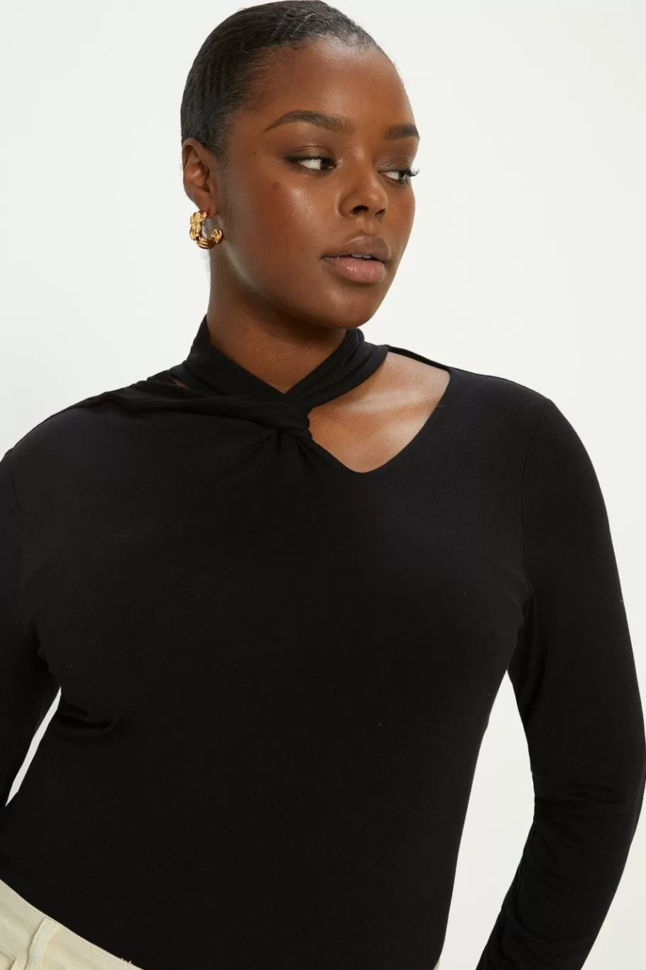 Oasis Plus Size Twist Front Long Sleeve Top Black Outlet