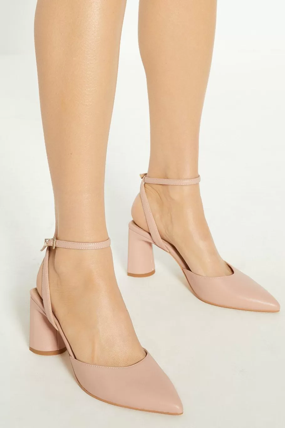 Oasis Pointed Block Heel Court Shoes Blush Fashion