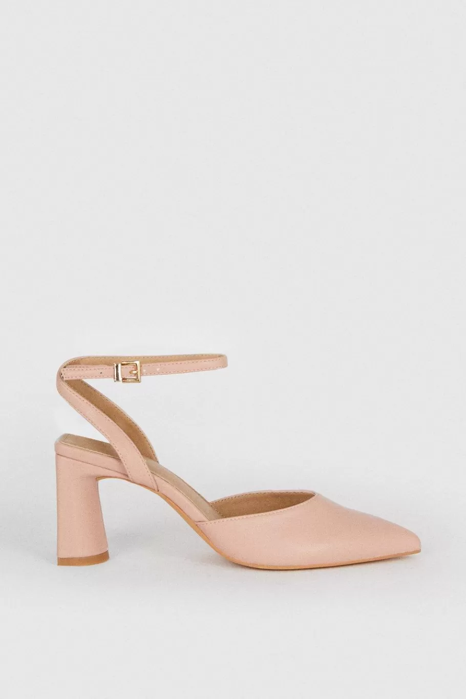 Oasis Pointed Block Heel Court Shoes Blush Fashion