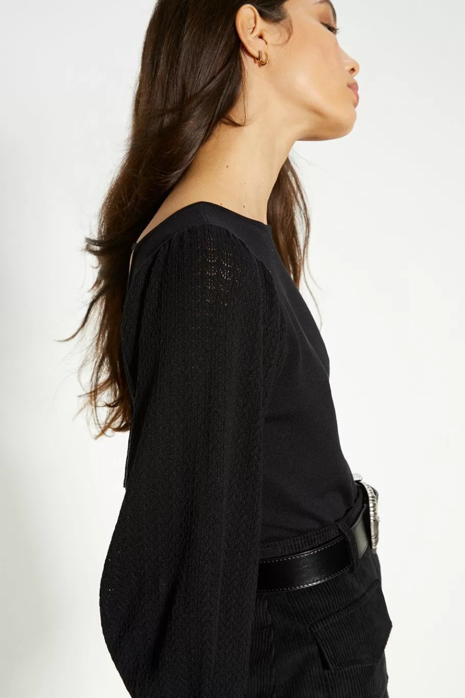 Oasis Pointelle Sleeve Tie Back Jumper Black Online