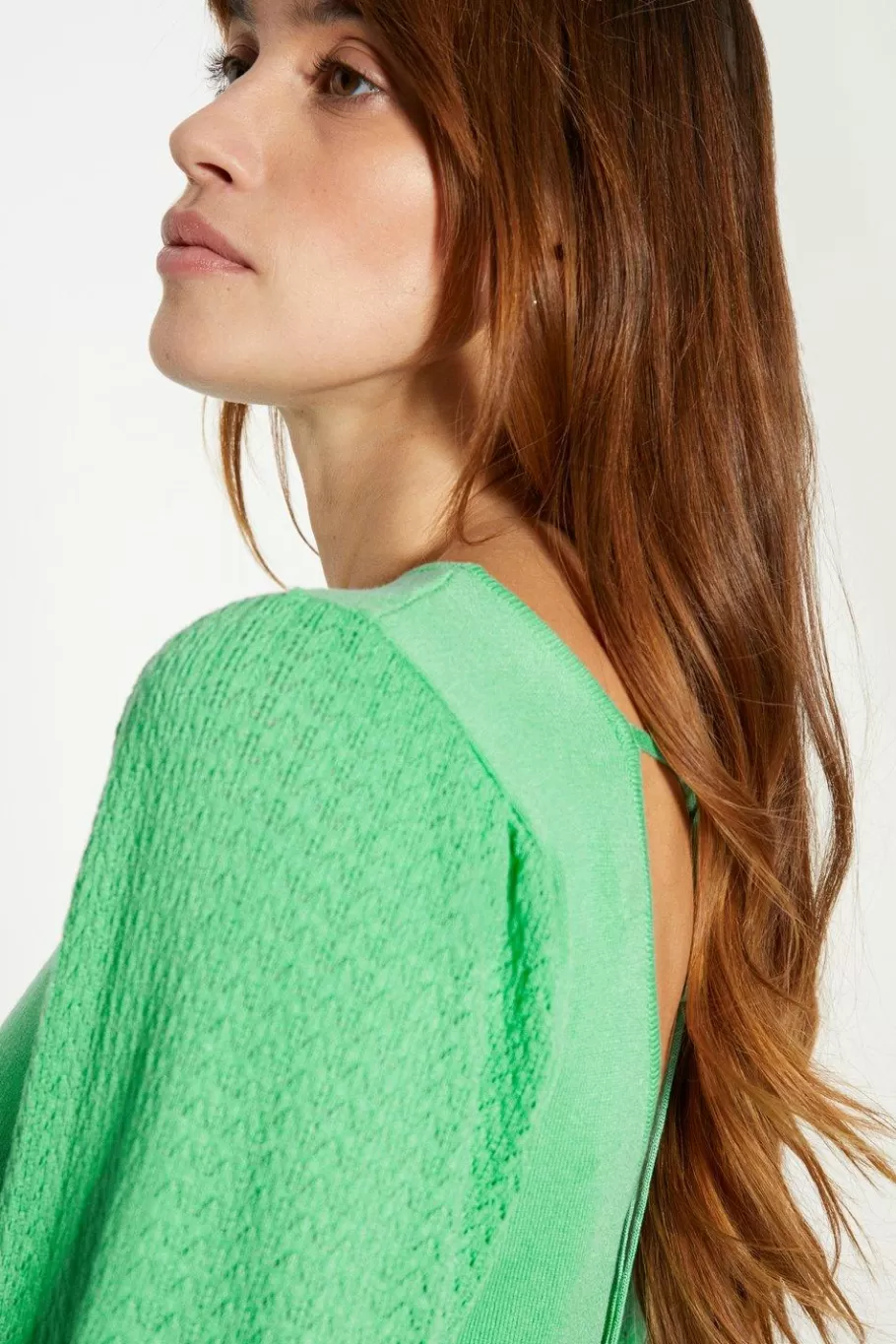 Oasis Pointelle Sleeve Tie Back Jumper Green Hot