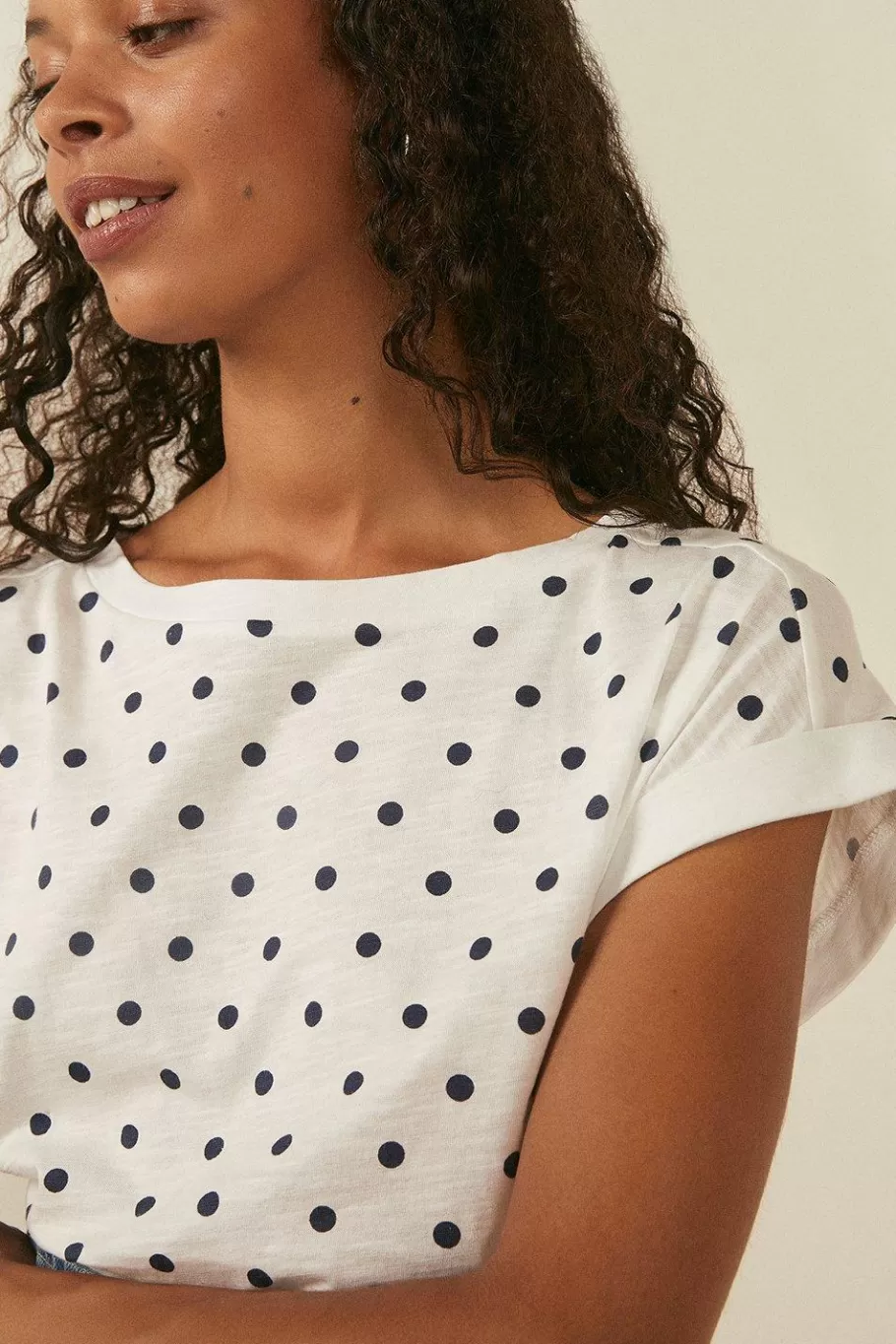 Oasis Polka Dot Organic Cotton Slub T-Shirt Navy Sale