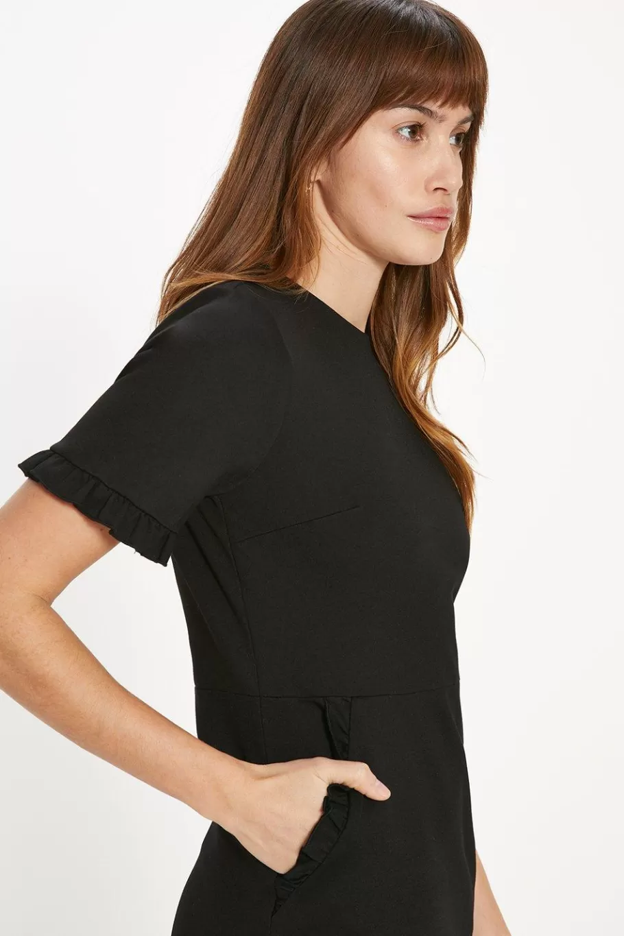 Oasis Ponte Frill Shift Dress Black Store