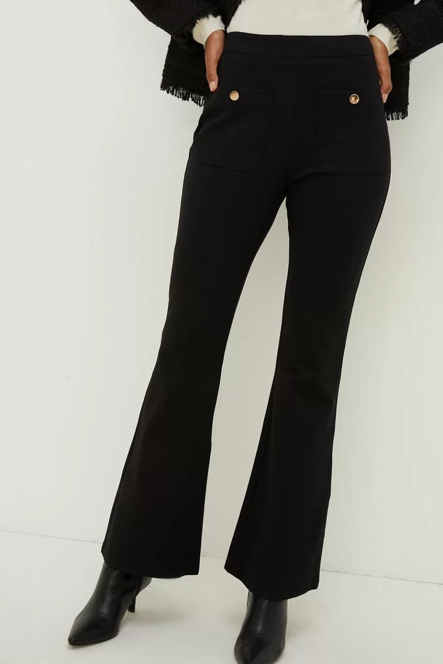 Oasis Ponte Patch Pocket Kick Flare Trouser Black Best