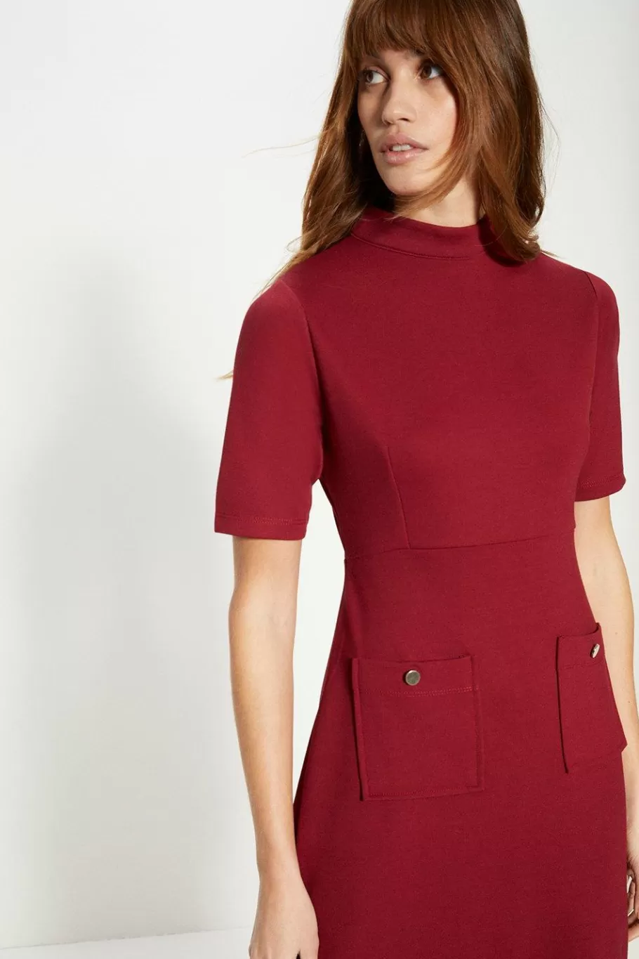 Oasis Ponte Pocket Detail Midi Dress Burgundy Sale