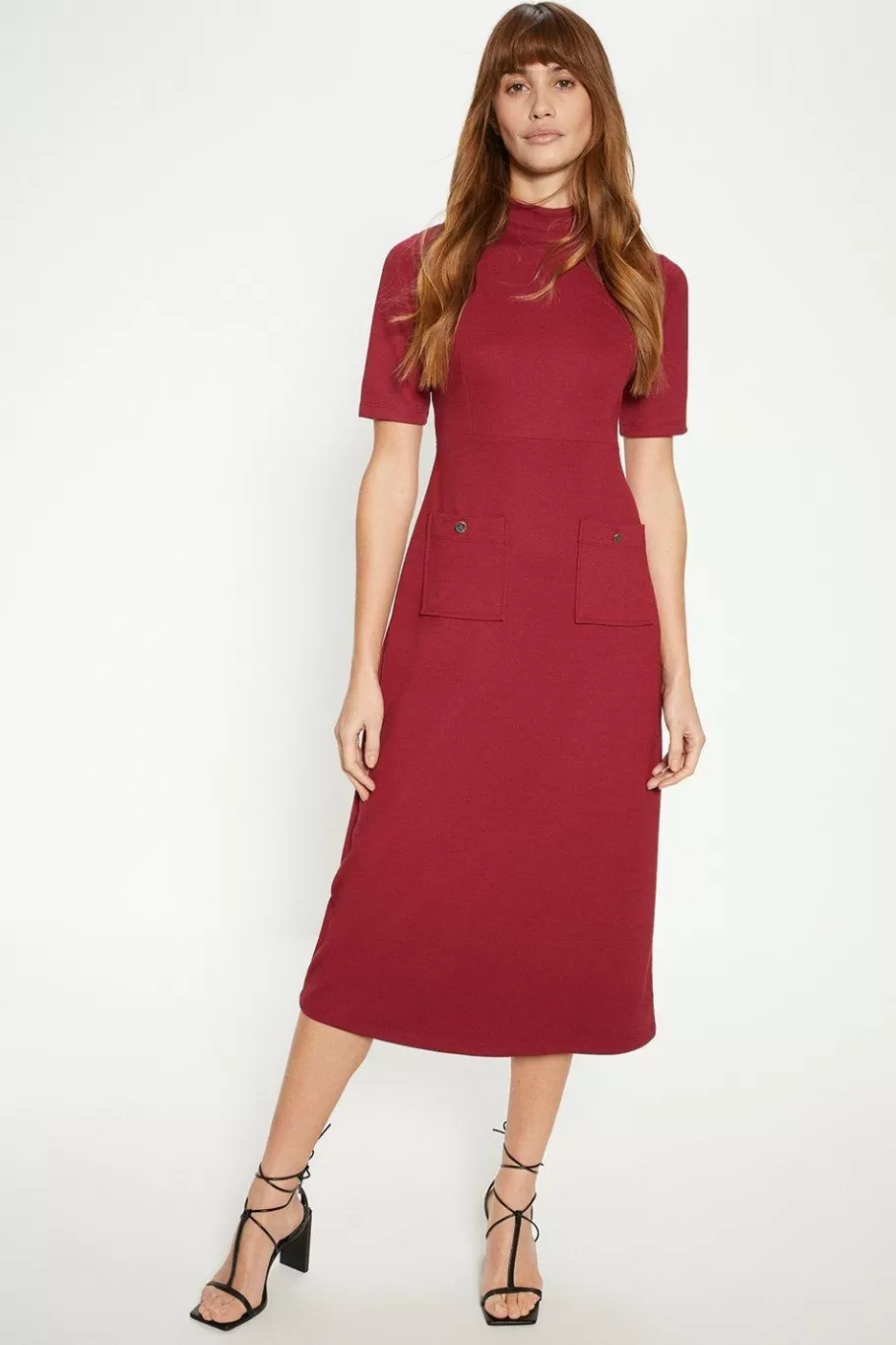 Oasis Ponte Pocket Detail Midi Dress Burgundy Sale