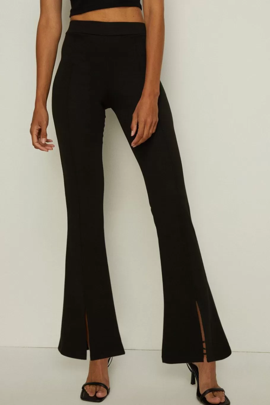 Oasis Ponte Split Front Flare Trouser Black Discount